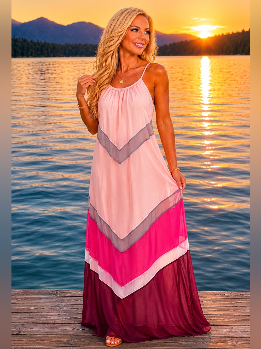 Blush Colorblock Halter Maxi Dress | SIZE SMALL